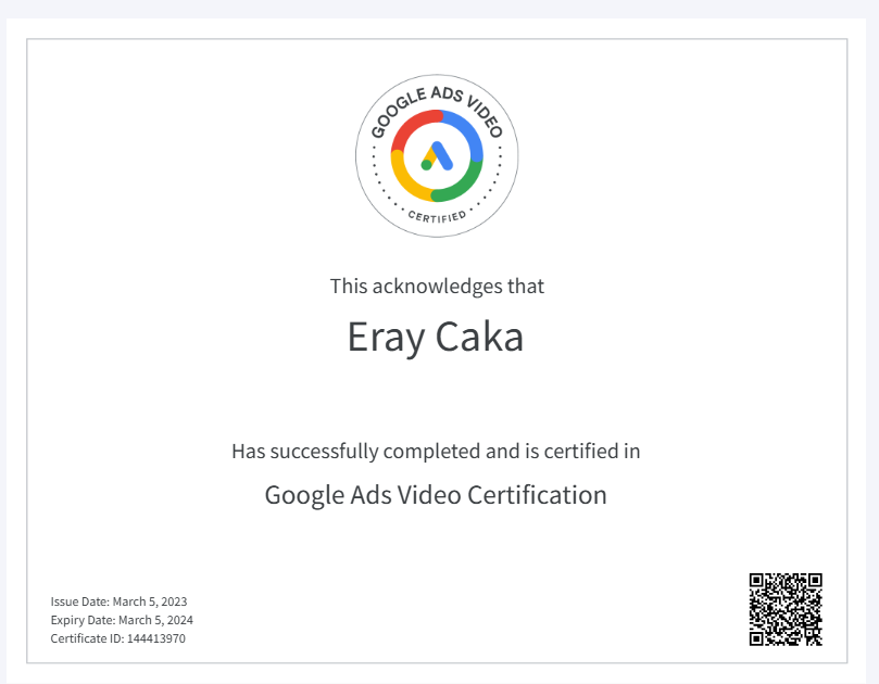 googe ads video reklamları uzmanlığı sertifikası